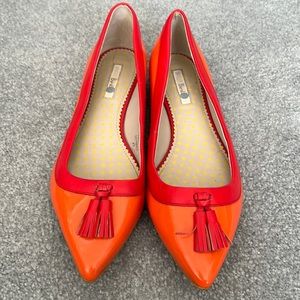 BODEN orange and red leather tasseled pointed toe flats!!